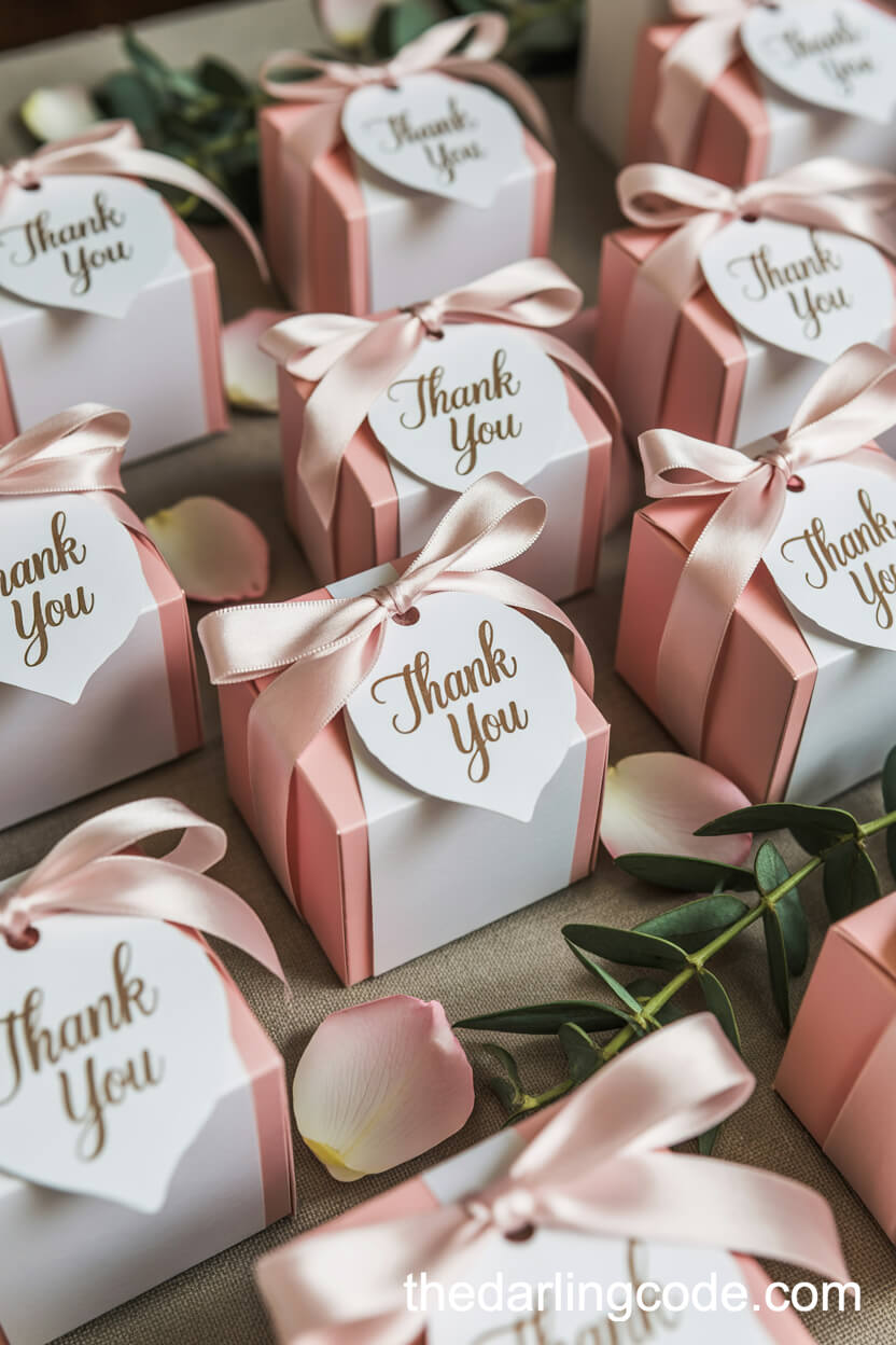 Elegant Pink And White Ribboned Wedding Favors