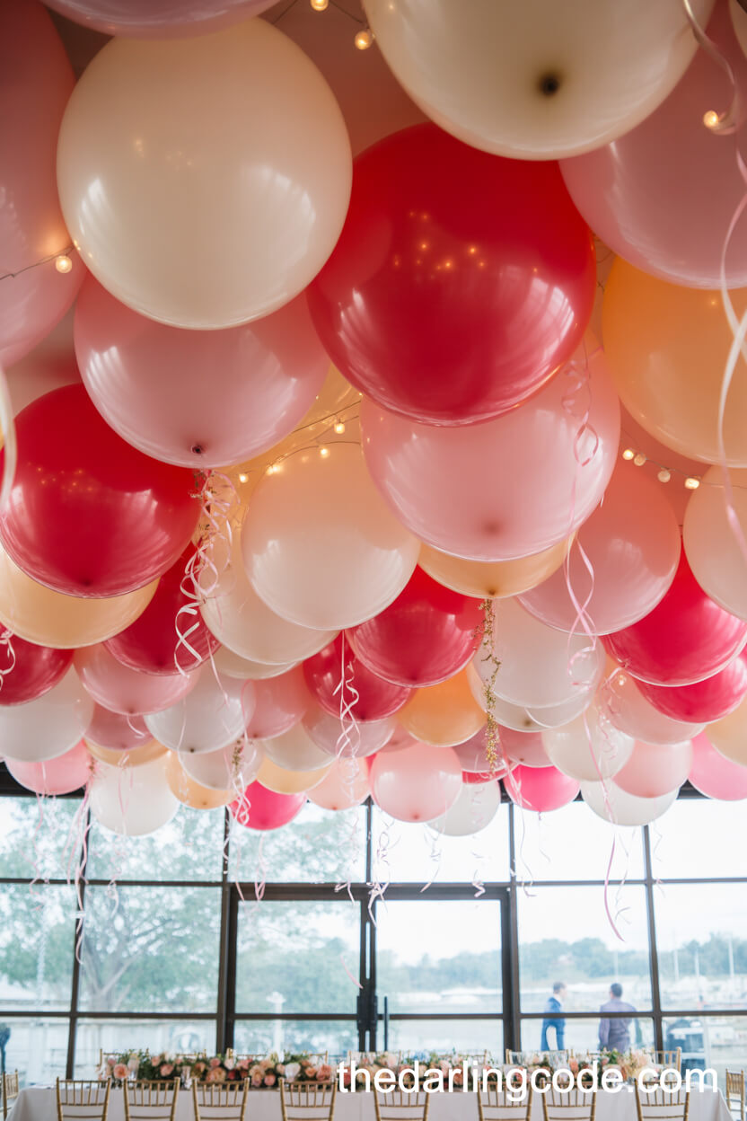 Ombre Pink And White Balloon Ceiling Display