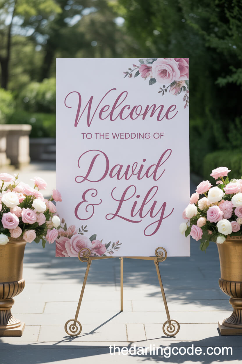 Chic Pink Calligraphy Wedding Welcome Sign