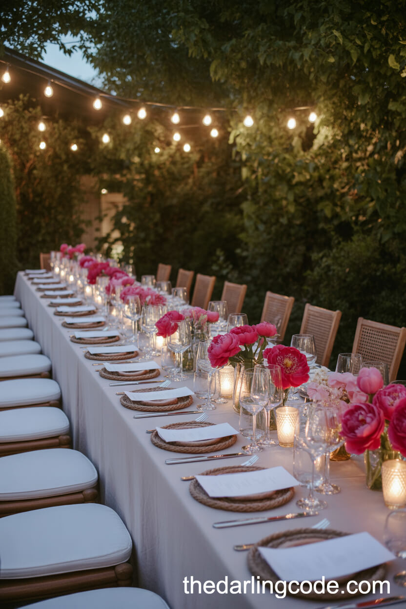 Intimate Garden Dinner Table With Pink Peonies