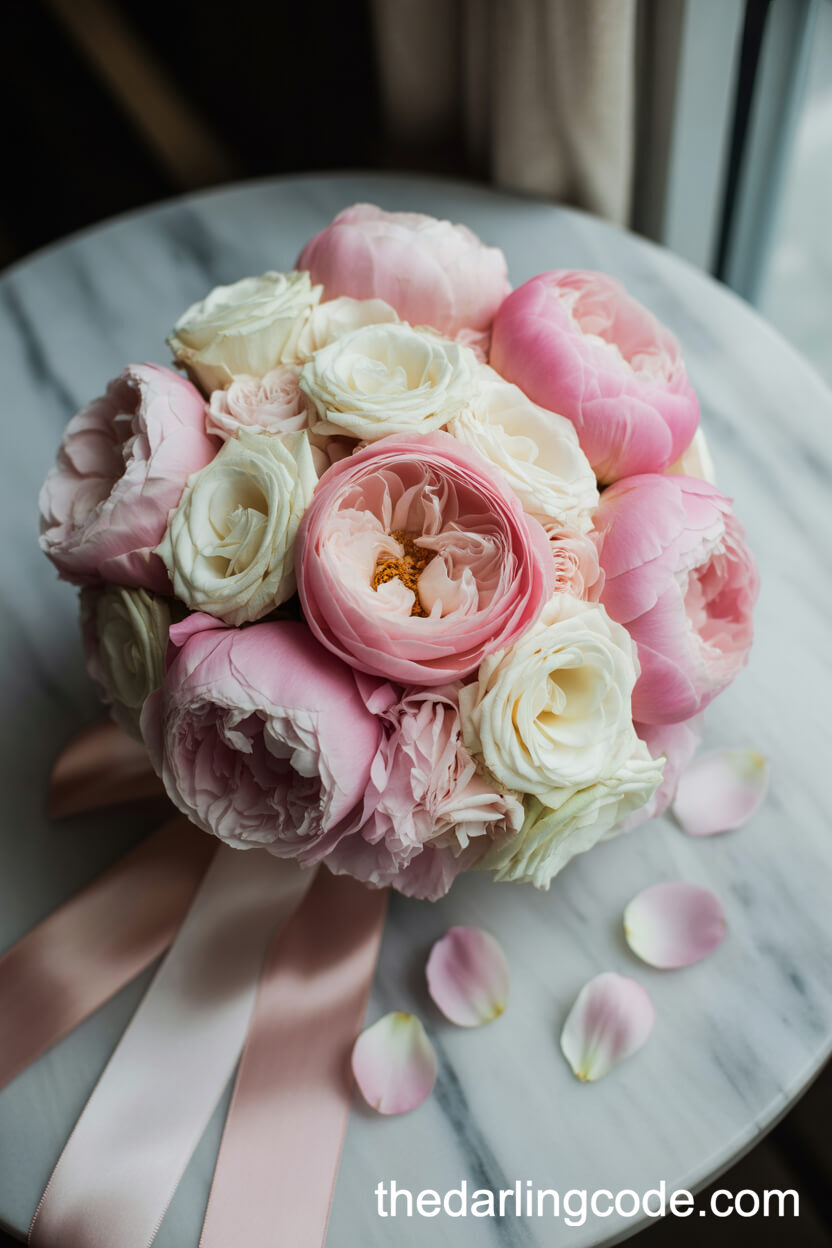 Exquisite Bridal Bouquet Of Peonies And Roses