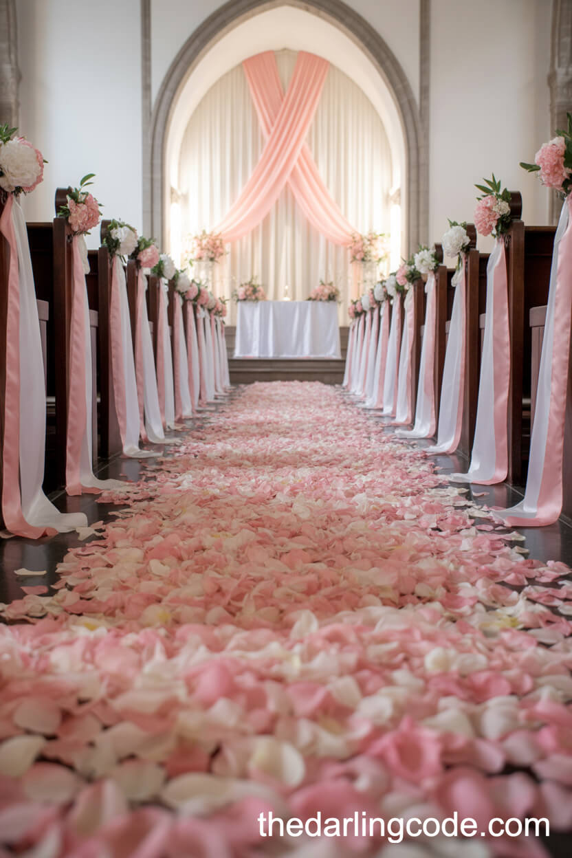 Petal-Lined Church Aisle With Blush And White Flowers