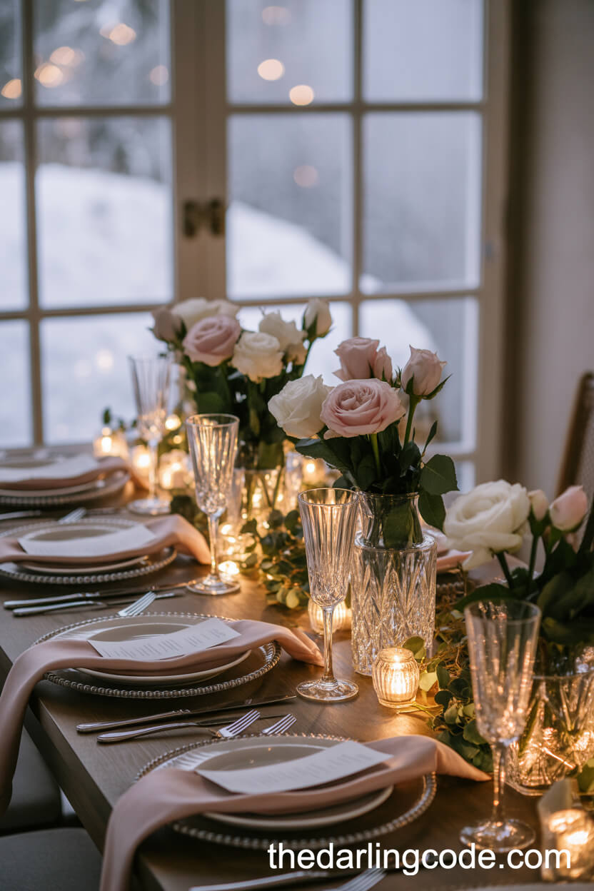 Cozy Winter Wedding Table In Pink And White