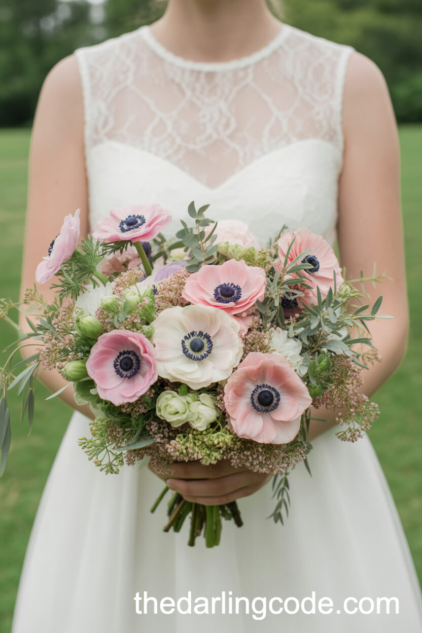 Pastel Pink Anemone Spring Bridal Bouquet