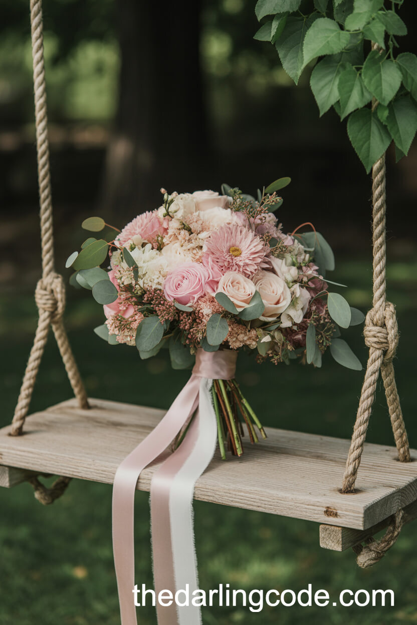 Pink And Cream Ribbon-Tied Bouquet