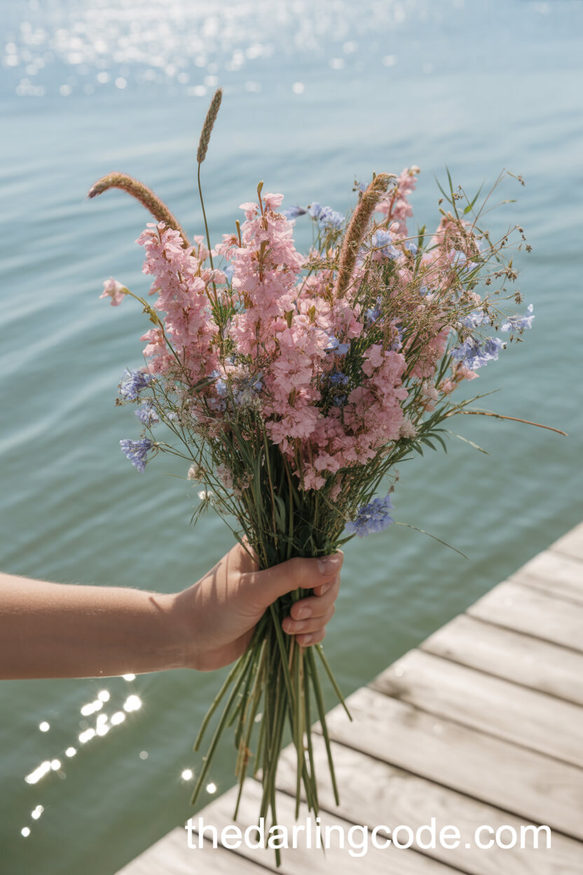 Wild Pink Bouquet With Blue Accent Flowers