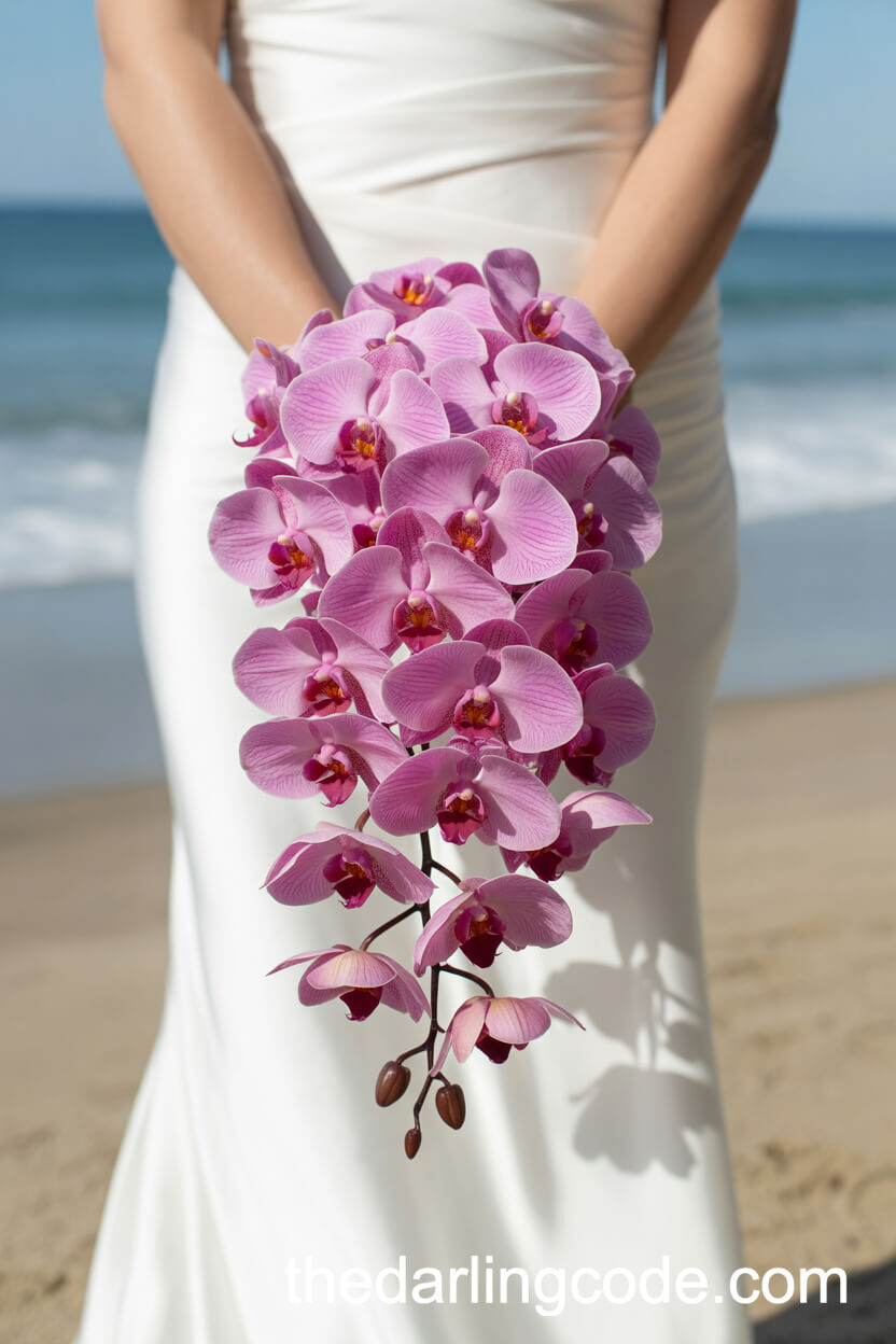 Cascading Pink Orchid Bridal Bouquet