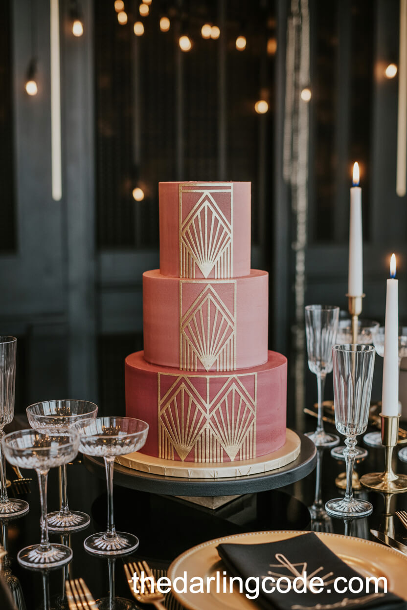 Geometric Pink Art Deco Wedding Cake