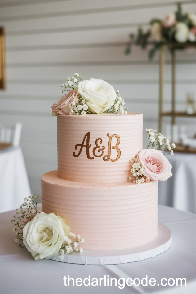 Classic Pink Monogram Wedding Cake