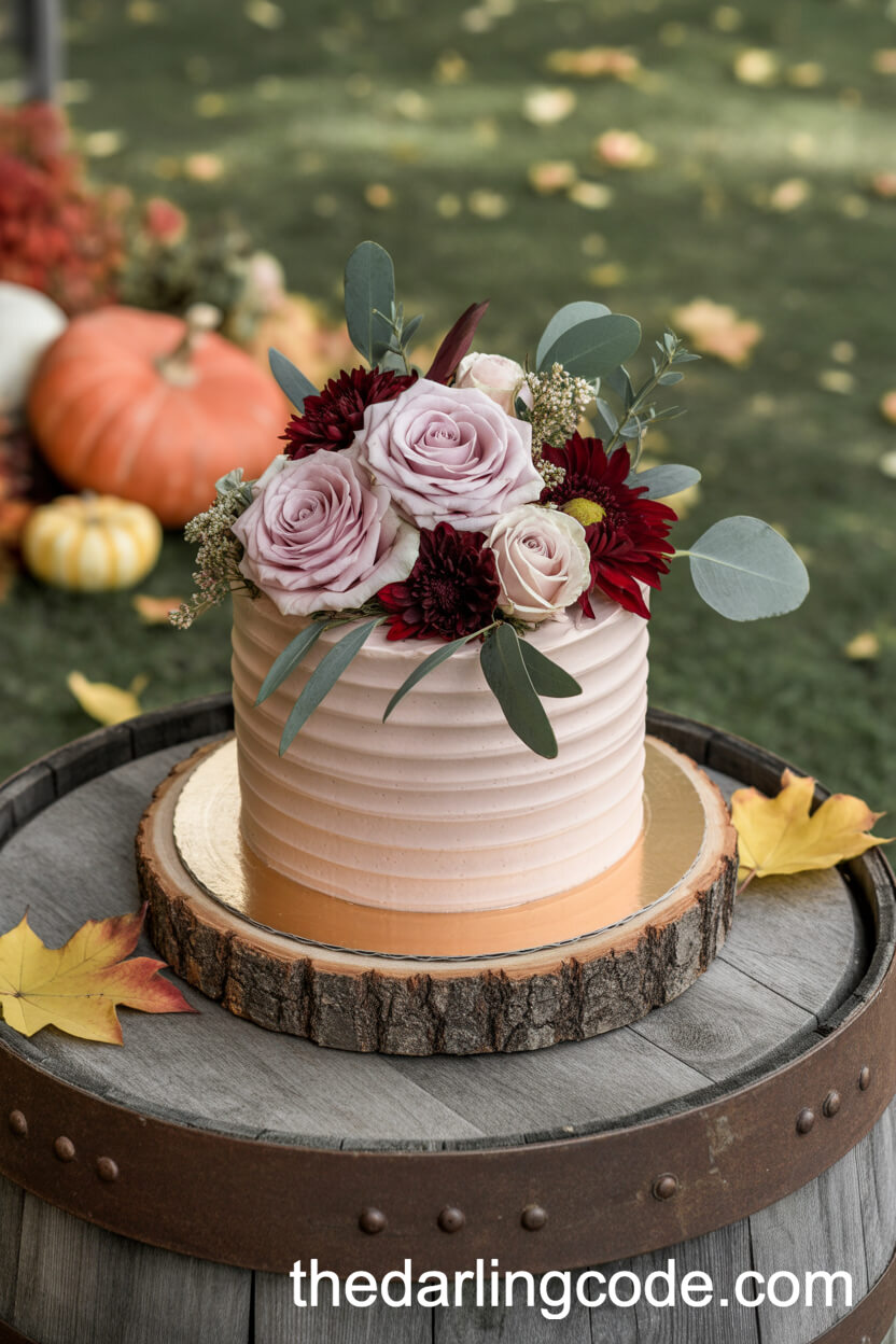 Rustic Blush Buttercream Cake With Autumn Florals