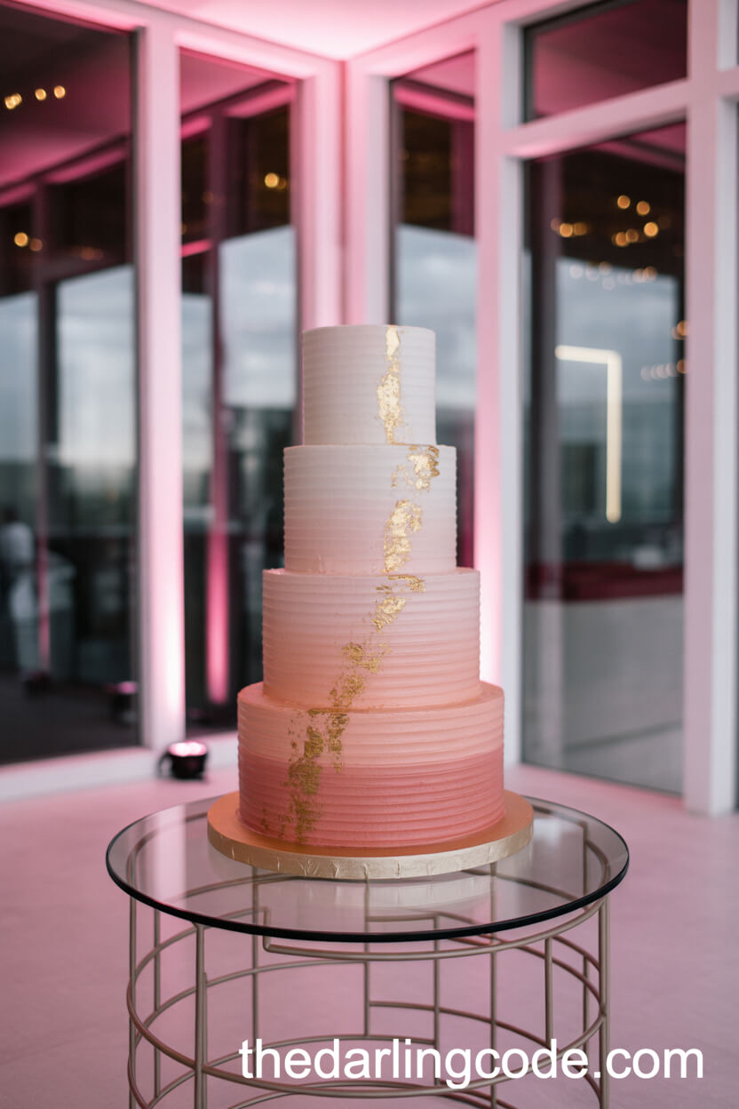 Ombre Pink And Gold Four-Tier Wedding Cake