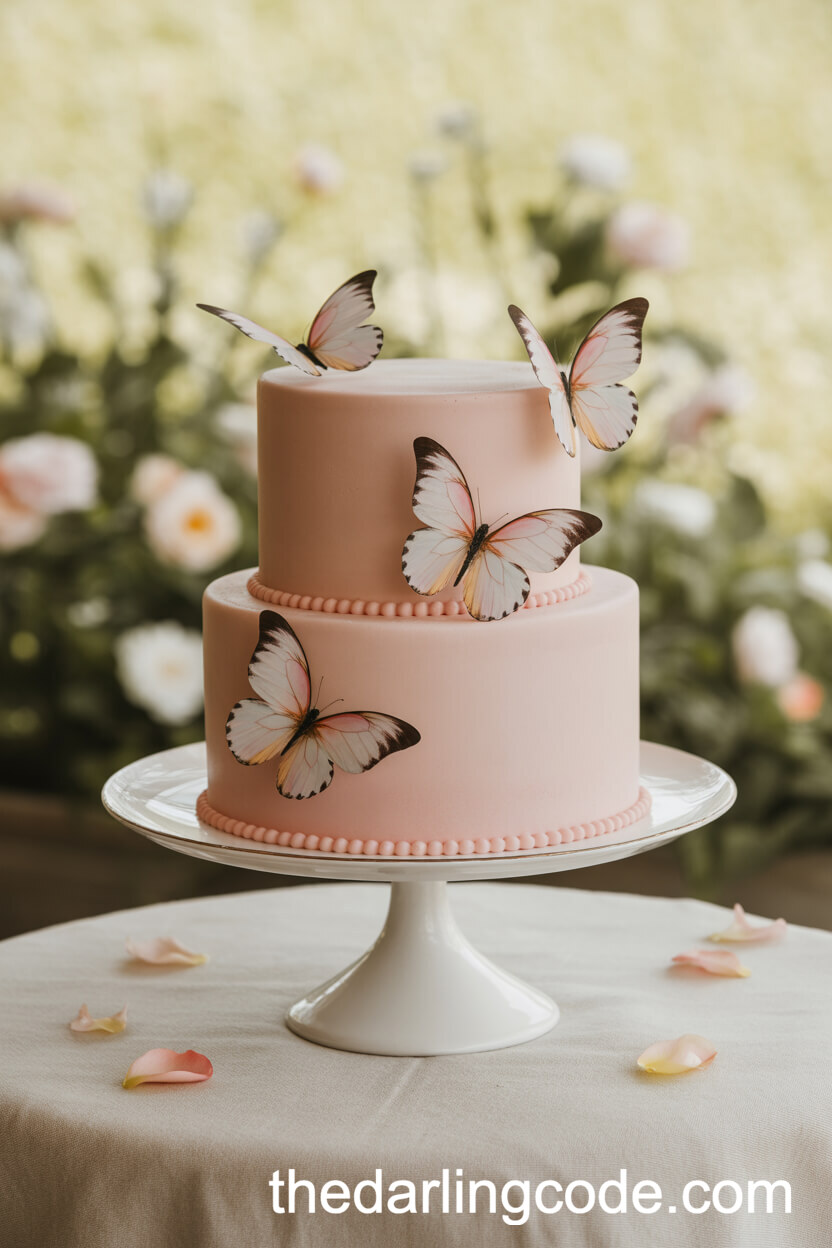 Minimalist Blush Pink Butterfly Wedding Cake