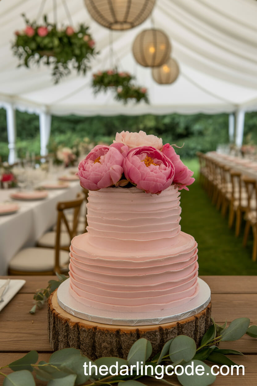 Ruffled Pink Buttercream Cake With Fresh Peonies
