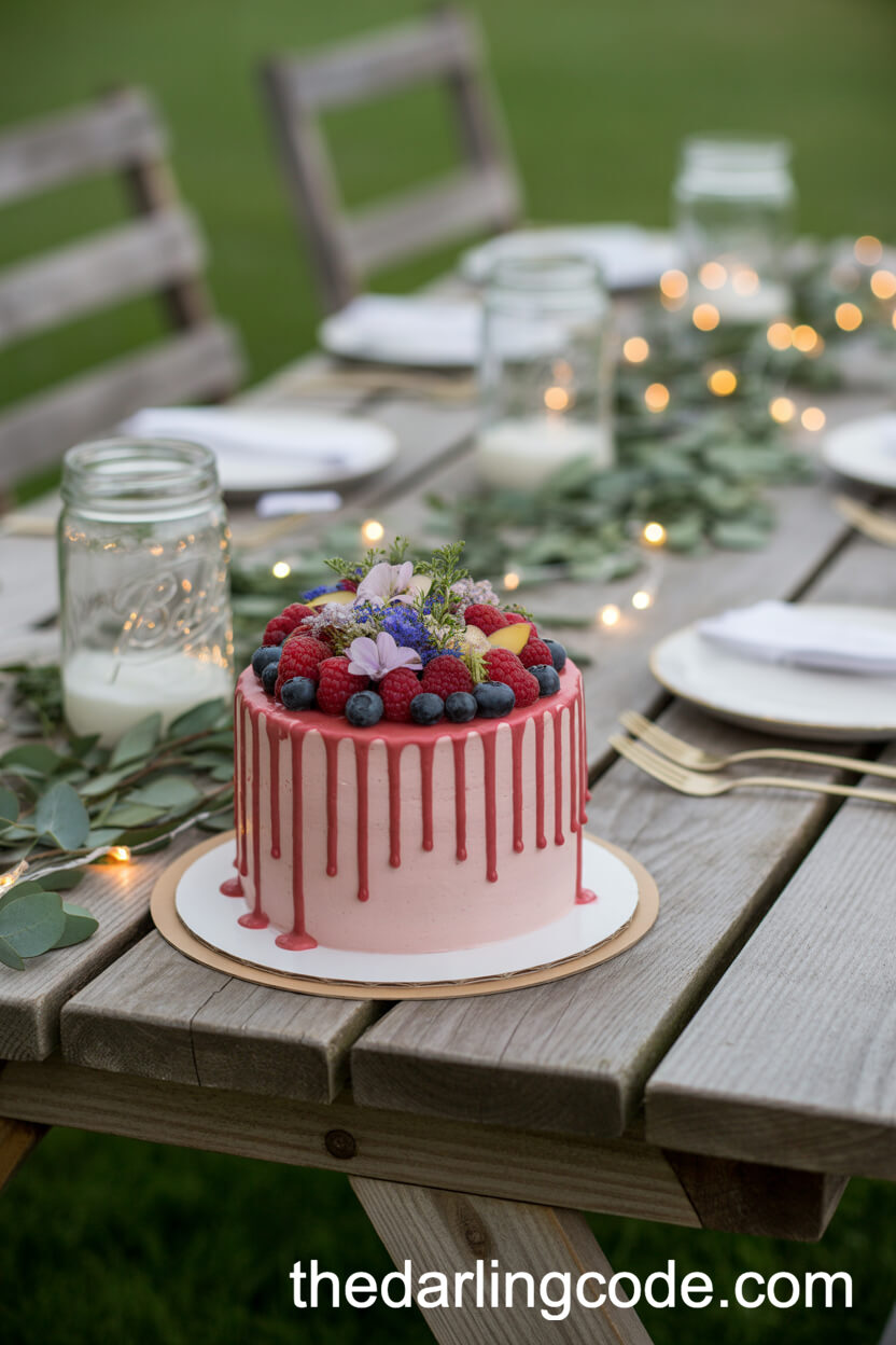 Blush Pink Drip Cake With Fresh Berries
