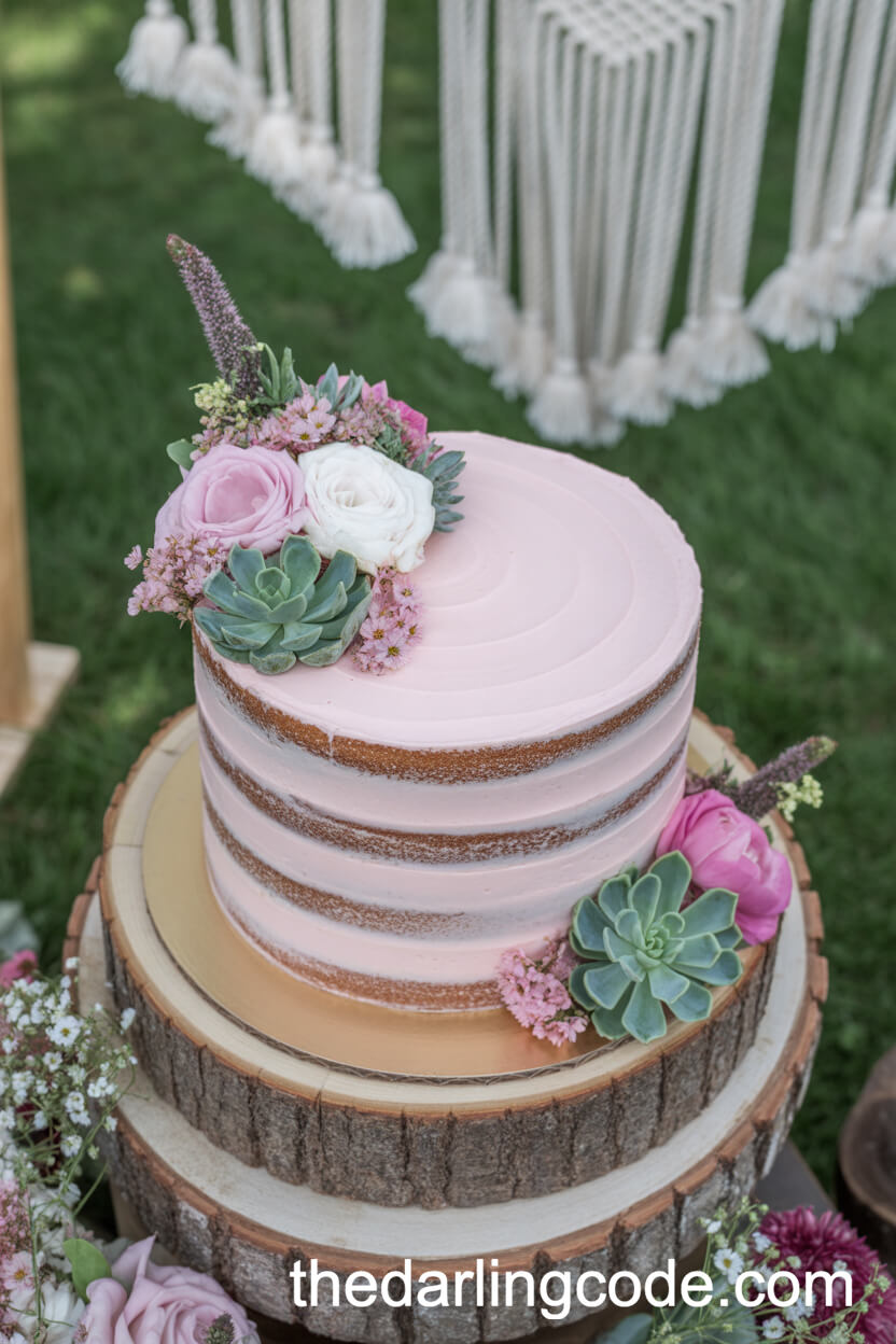 Rustic Semi-Naked Pink Buttercream Cake