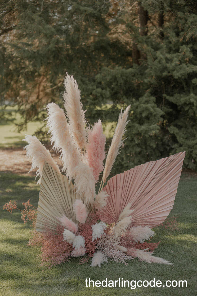 Pampas Grass And Dried Pink Florals For Photo Backdrop