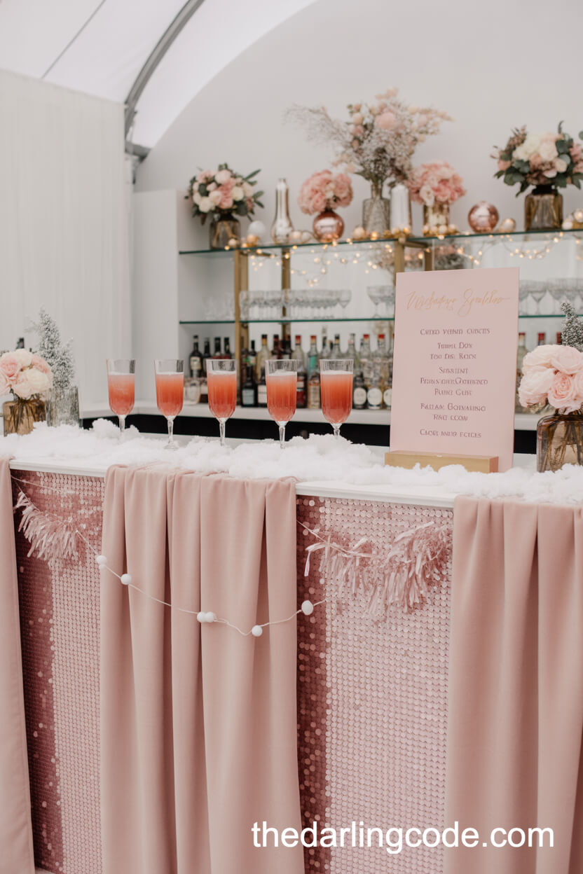 Blush Pink Wedding Bar With Signature Cocktails