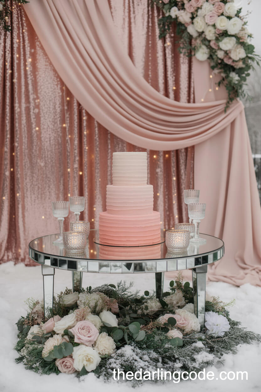 Pink Ombre Wedding Cake Display With Floral Accents