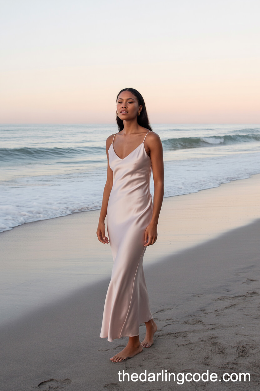 Minimalist Silky Pastel Pink Slip Wedding Dress