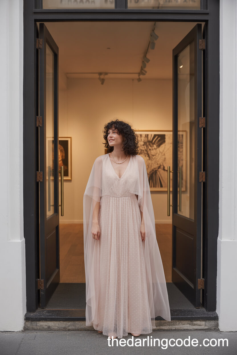 Blush Pink Wedding Dress With Elegant Sheer Cape Overlay