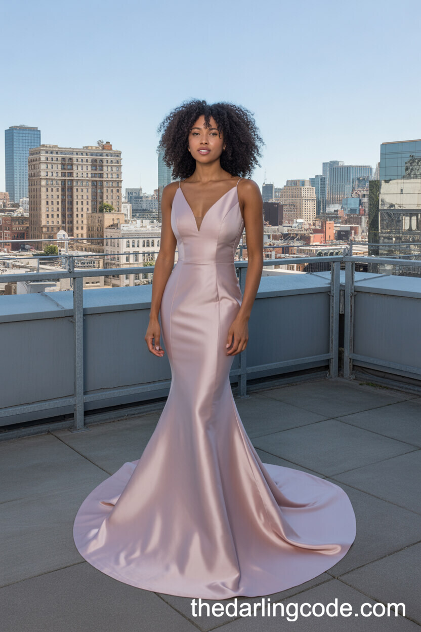 Fitted Light Pink Satin Mermaid Wedding Dress With City Chic Style
