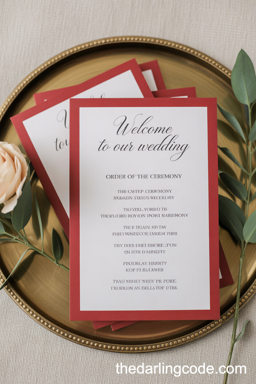 Ceremony Programs With Ivory Paper And Bold Red Borders