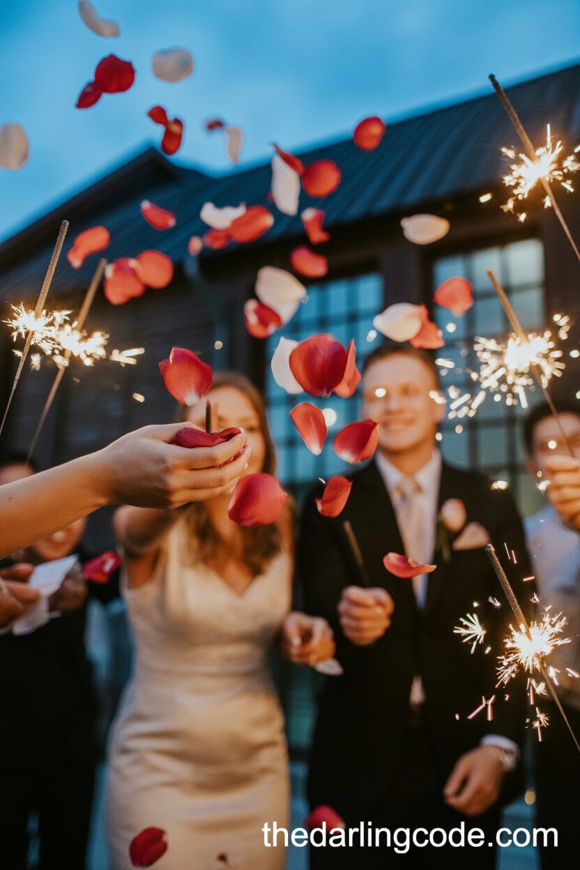 Magical Wedding Send-Off With Red And White Rose Petal Toss