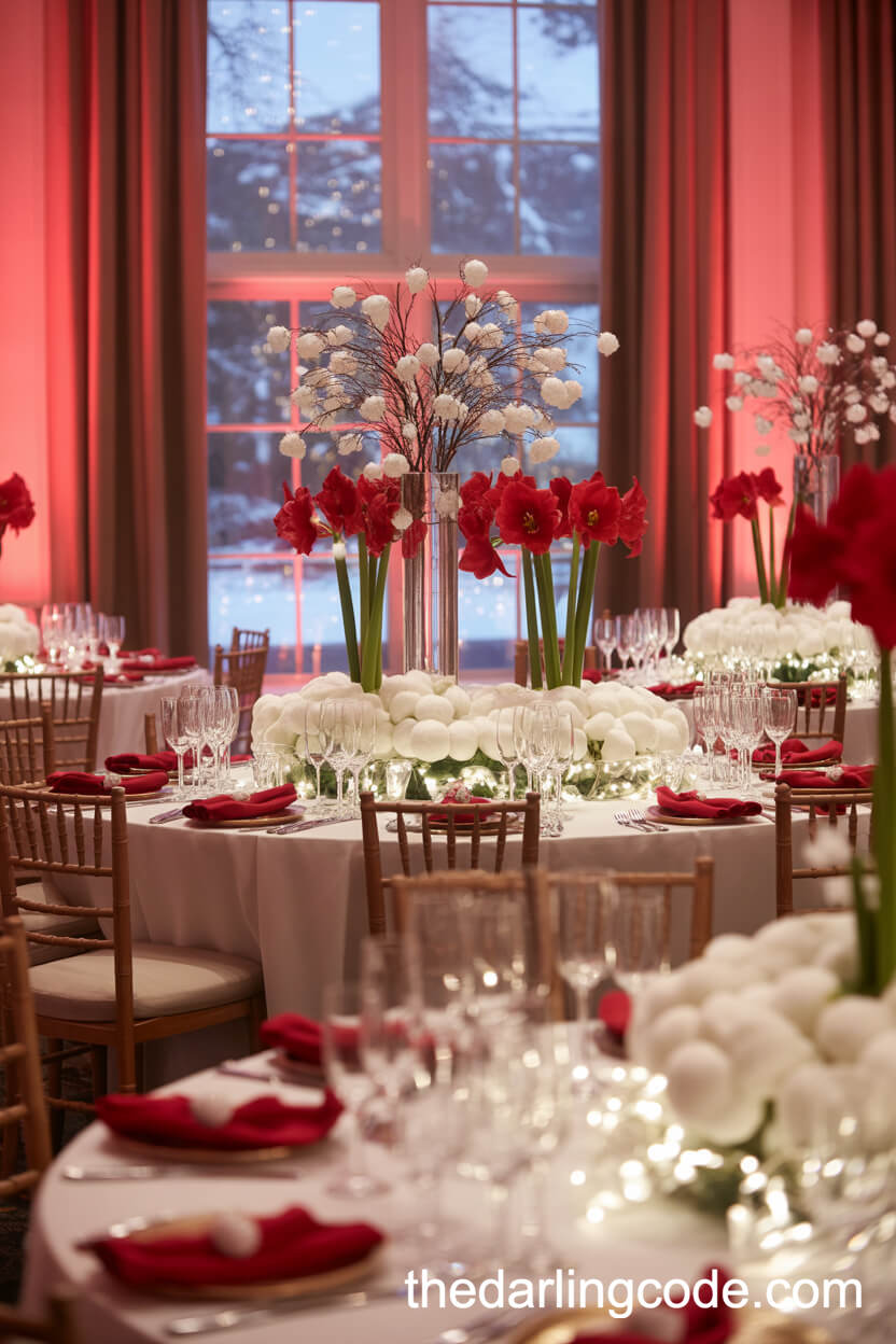 Red And White Winter Wonderland Ballroom Reception