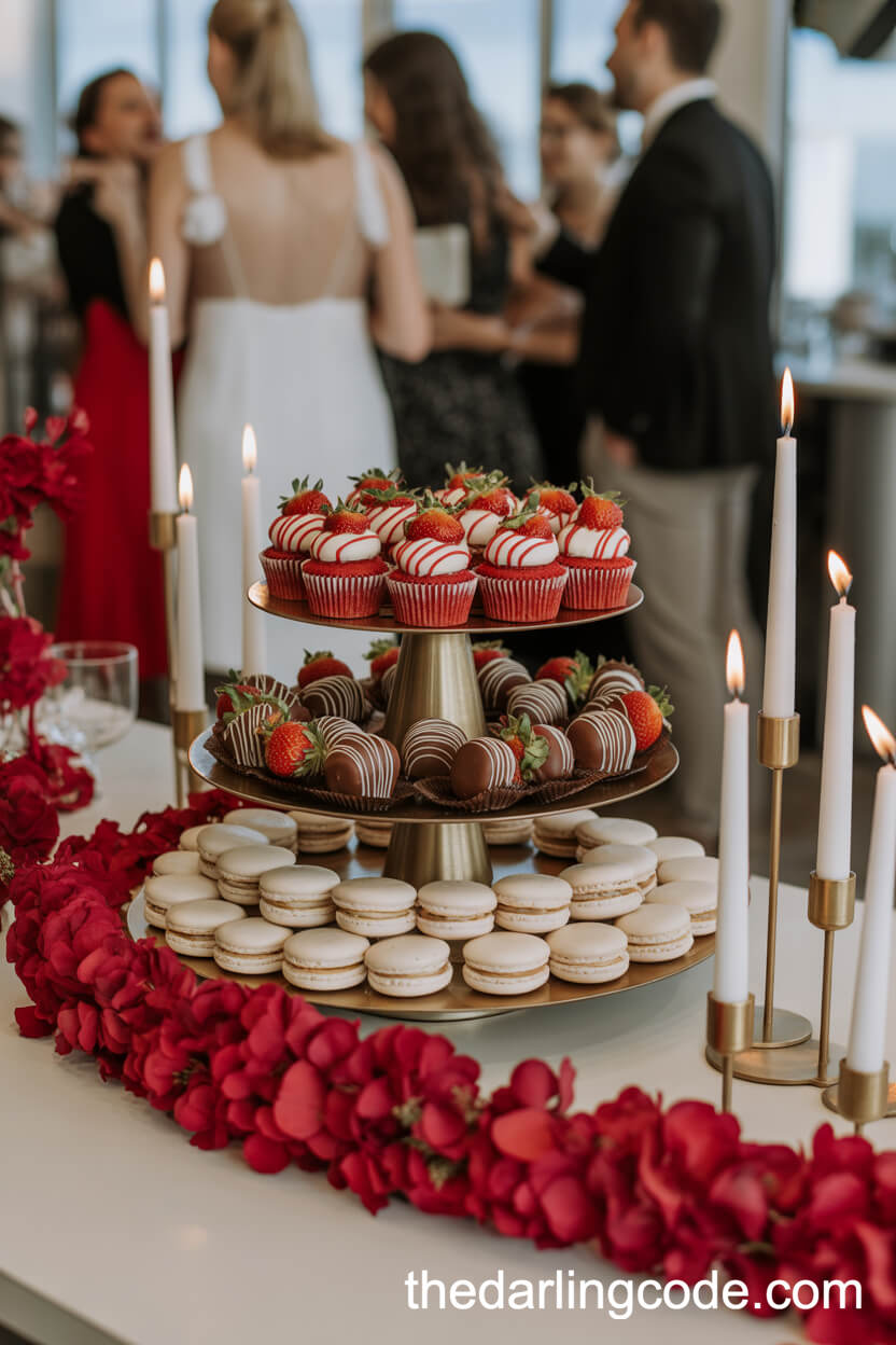 Red Velvet And White Dessert Table For A Wedding Reception