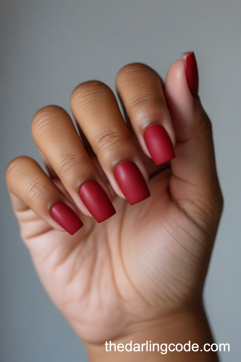 Matte Crimson Square Nails For Brides