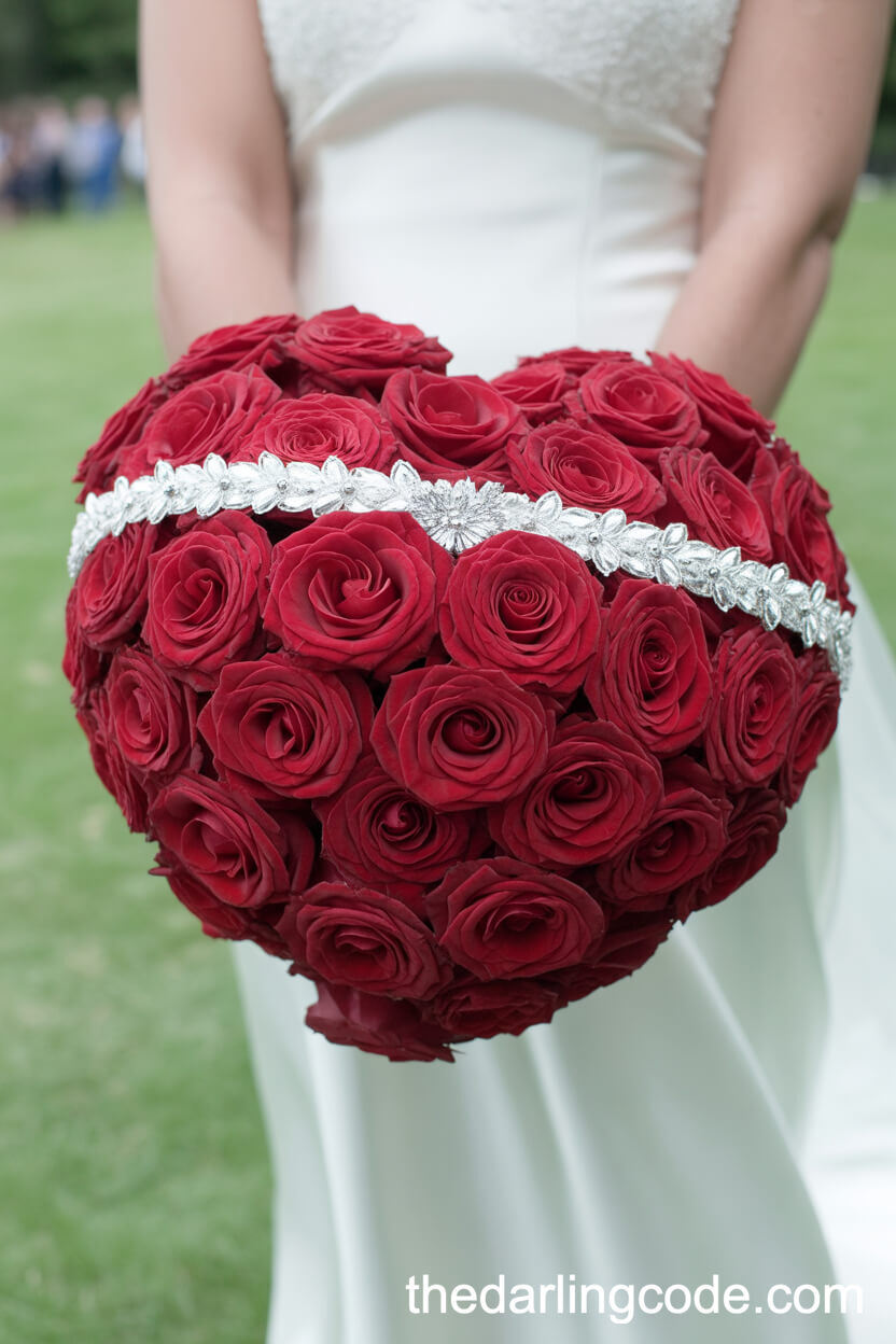 Heart-Shaped Red Rose Bridal Bouquet