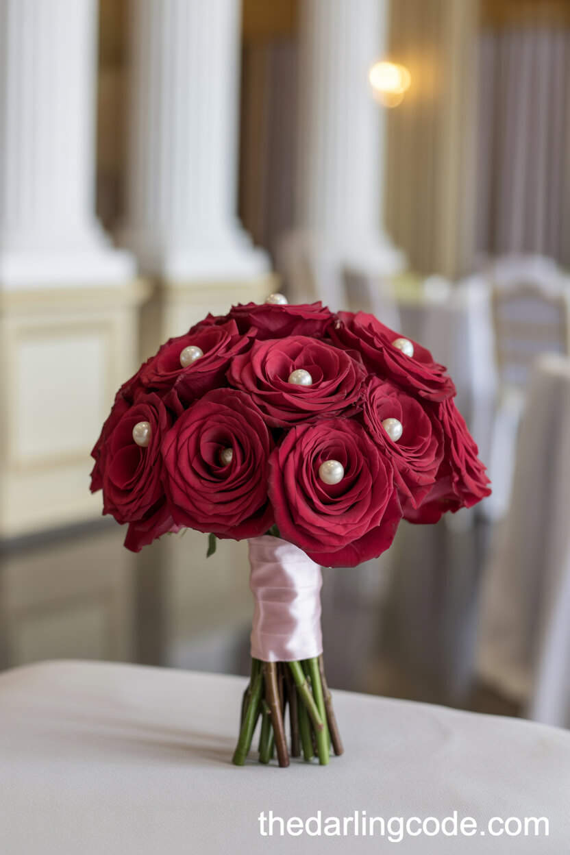 Elegant Red Rose Posy With Pearl Accents