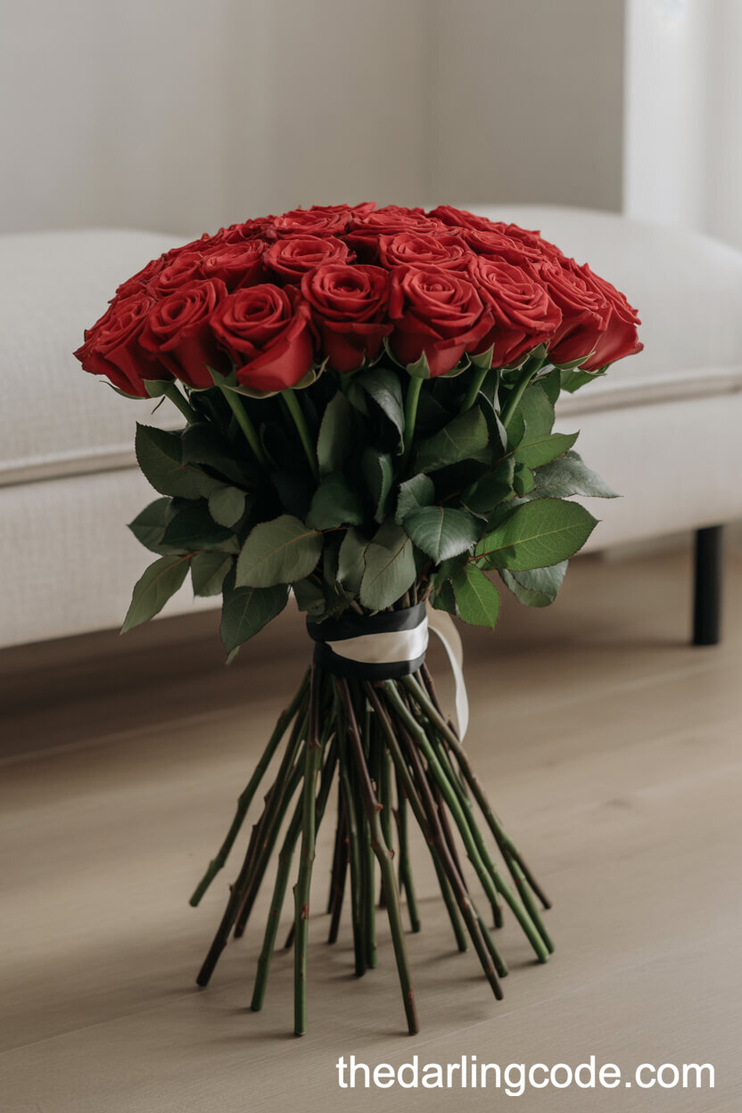 Minimalist Long-Stem Red Rose Bouquet