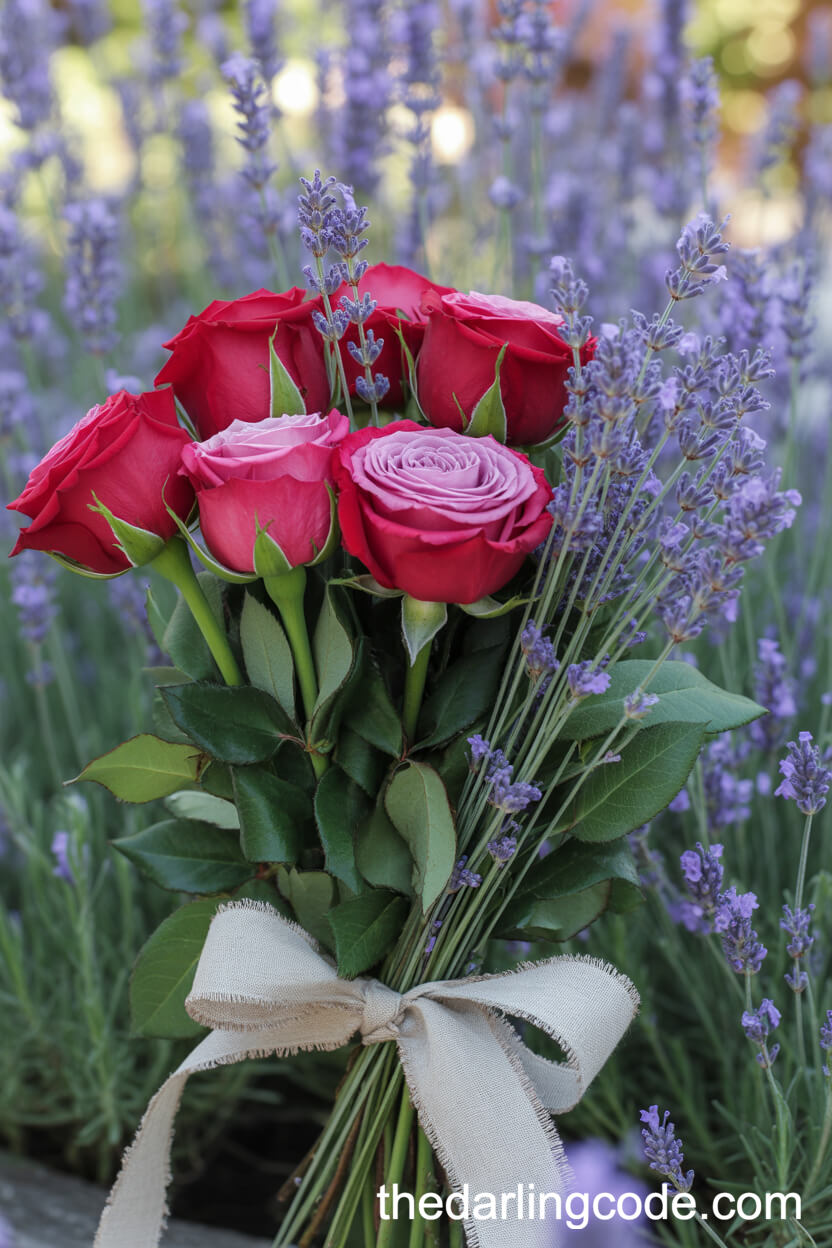 Red Rose And Lavender Garden-Fresh Bouquet