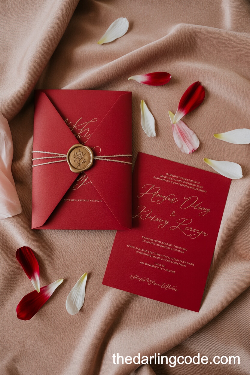 Scarlet Wedding Invitation Suite With Gold Embossing