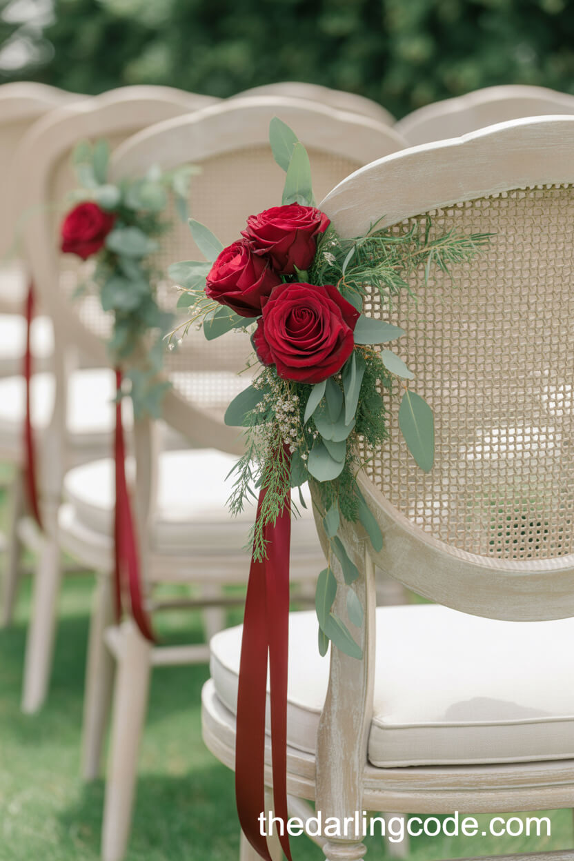 Lush Red Rose Chair Decorations For The Ceremony