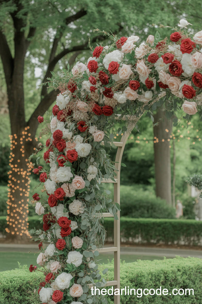 Dramatic Red Floral Archway Entrance