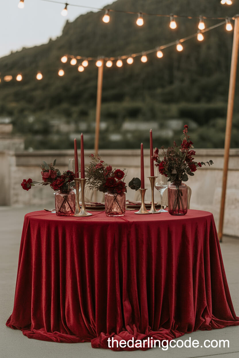 Romantic Red Velvet Sweetheart Table For The Couple