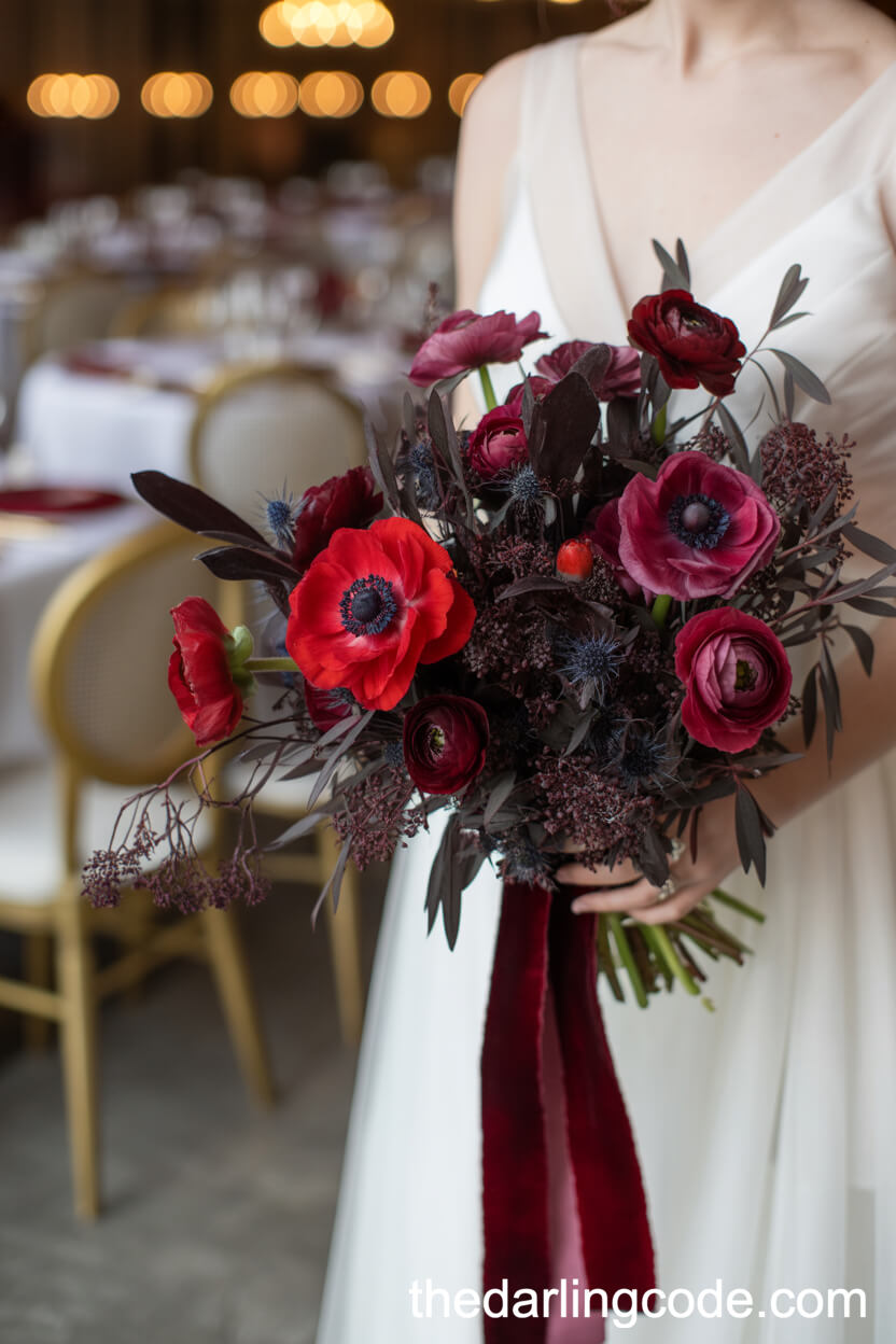 Sophisticated Red Anemone And Ranunculus Velvet Bouquet