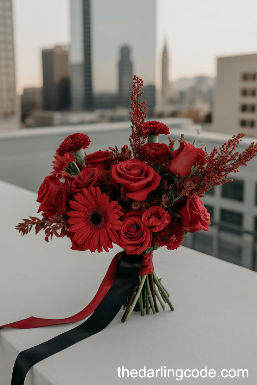 All-Red Rose, Gerbera Daisy, And Carnation City Chic Bouquet