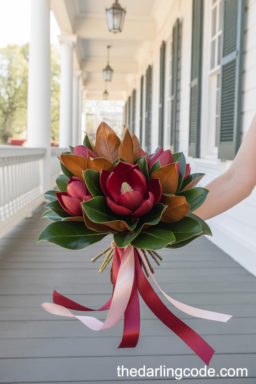 Southern Magnolia And Magnolia Leaf Wedding Bouquet