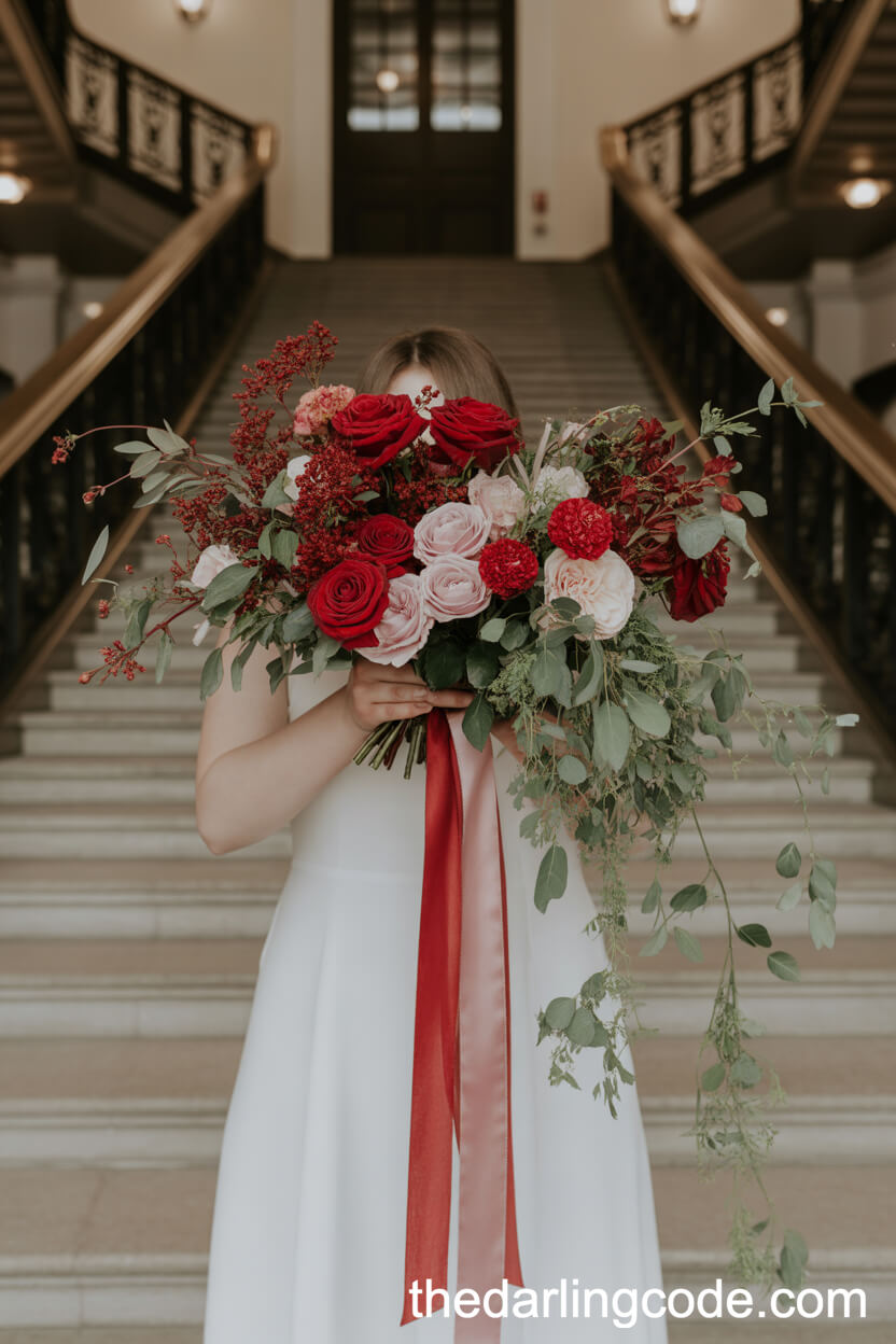 Cascading Red And Blush Garden Rose Statement Bouquet