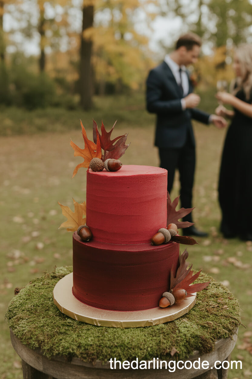 Red Wedding Cake With White Chinoiserie Hand-Painted Details