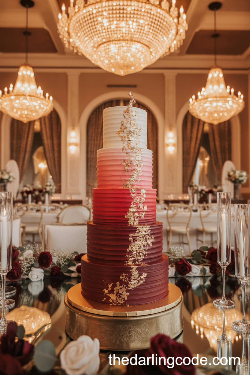 Multi-Tier White Cake With Red Edible Lace And Sugar Pearls