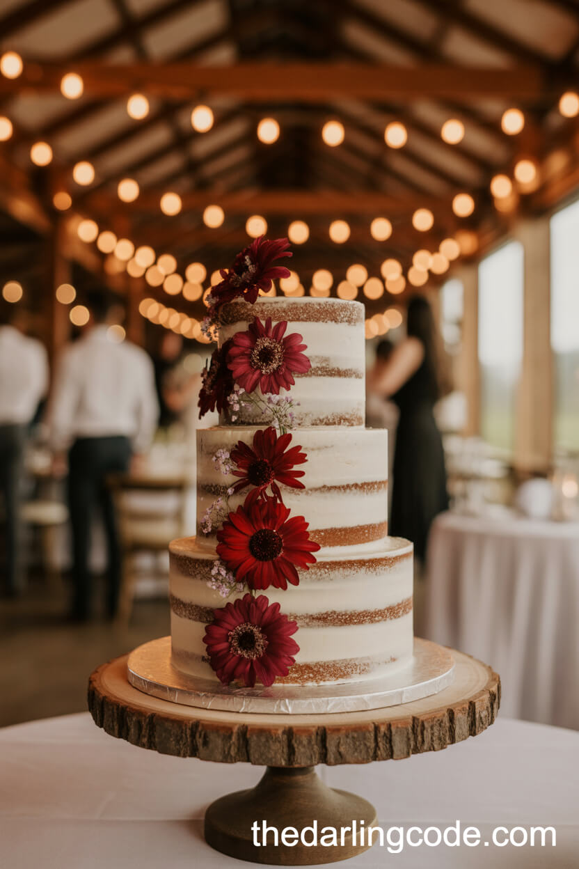 Three-Layer White Cake With Blush And Ruby Edible Flowers And Berries