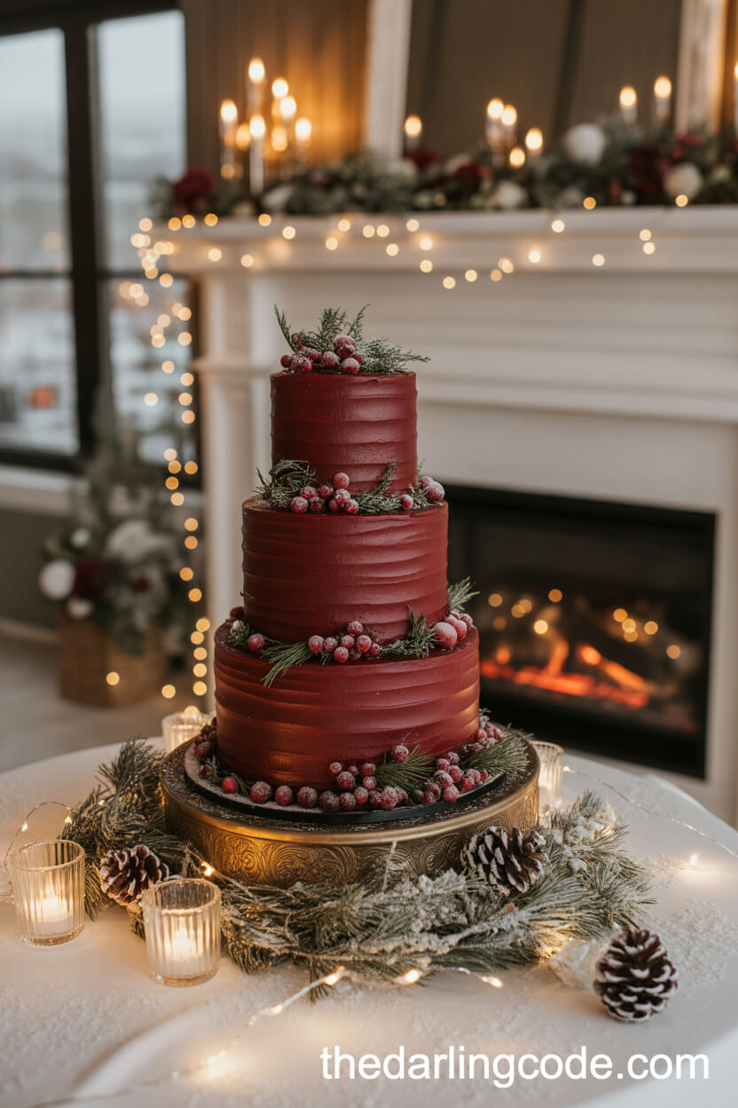 Garnet Red And White Plaid Fondant Wedding Cake