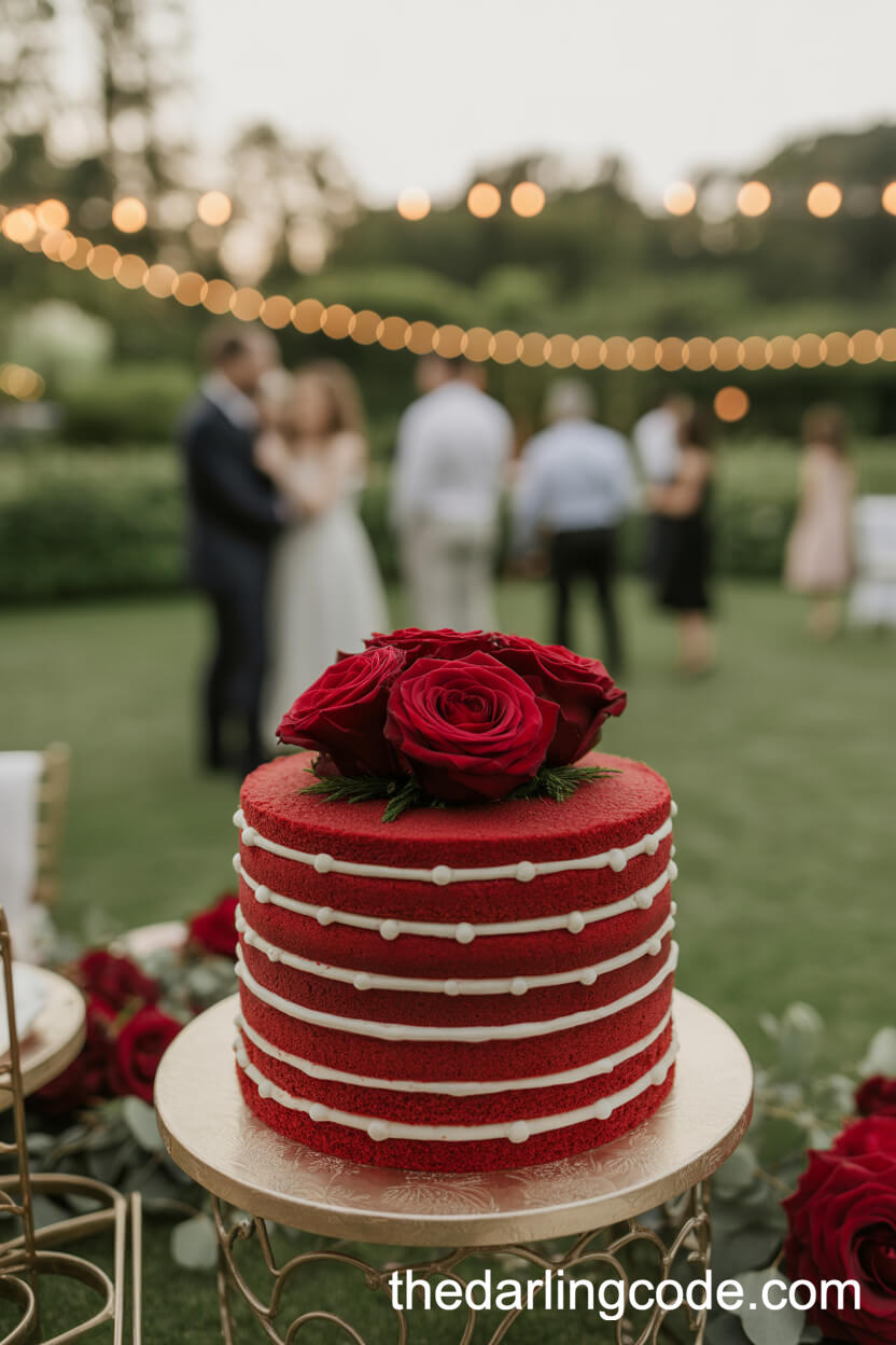 Classic Three-Tier Wedding Cake With Red Sugar Berries And Green Leaves