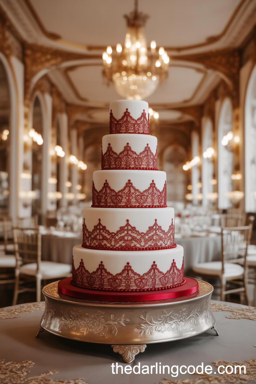 Ombre Red-To-Burgundy Wedding Cake With Gold Leaf