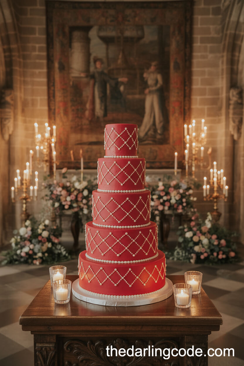 White Wedding Cake With Dramatic Red Chocolate Drip