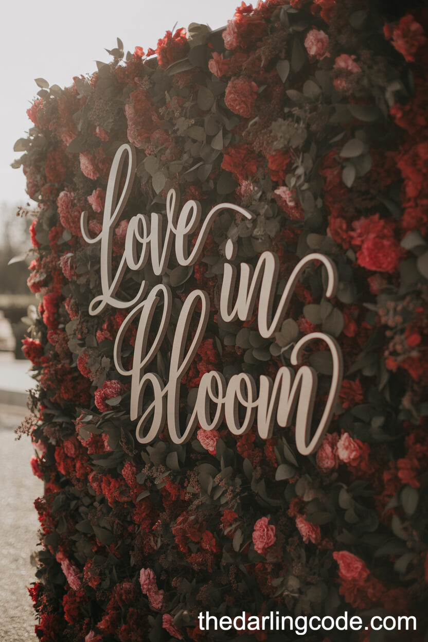 Red Bloom Floral Photo Wall For Guest Photos